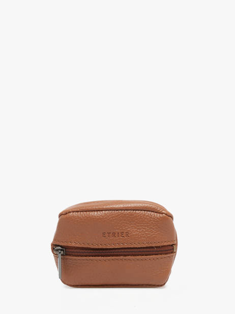 Leather Coin Purse Madras Etrier Brown madras EMAD043